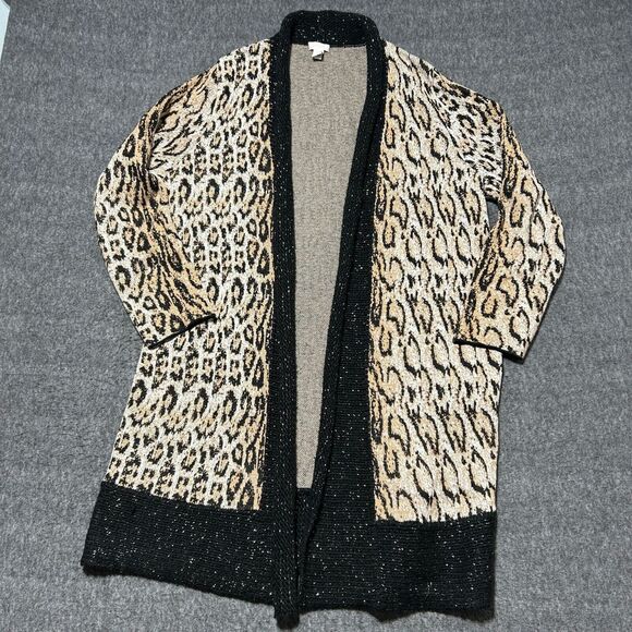 Chicos Leopard Print Long Cardigan Sweater Size‎ 3 Black Gold Cream - Picture 1 of 8